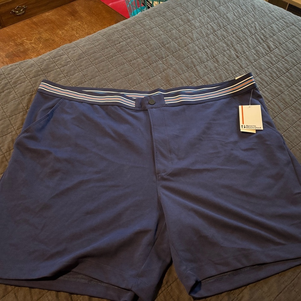 Sports Illustrated Mens Navy Blue Performance Golf Shorts Striped Waist 3XL NWT